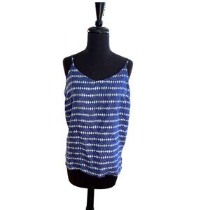 NWOT Stevie Howell 100% Silk Cami Tank Top Blue White Tie Dye Print Size L